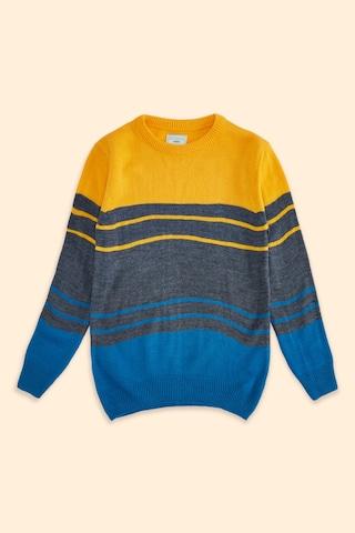yellow stripe casual full sleeves round neck boys regular fit sweater