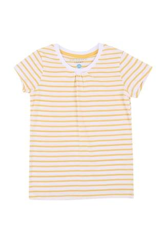 yellow stripe casual half sleeves round neck girls regular fit t-shirt