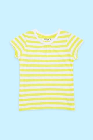 yellow stripe casual short sleeves round neck girls regular fit t-shirt
