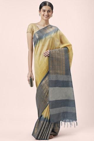 yellow textured cotton polyester sari