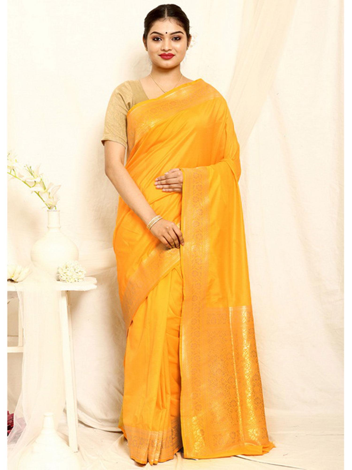 yellow uppada silk saree with unstitched blouse