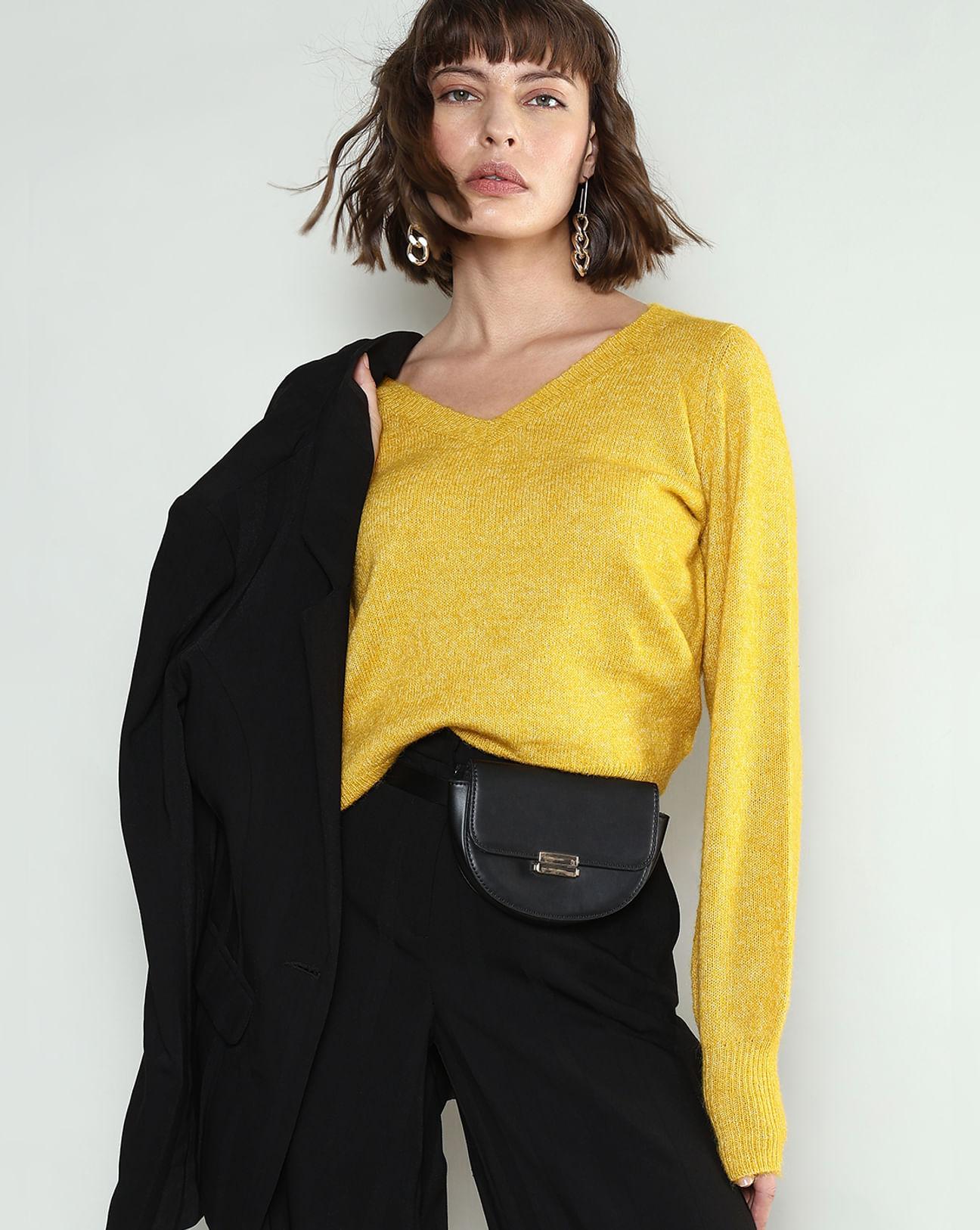 yellow v-neck pullover