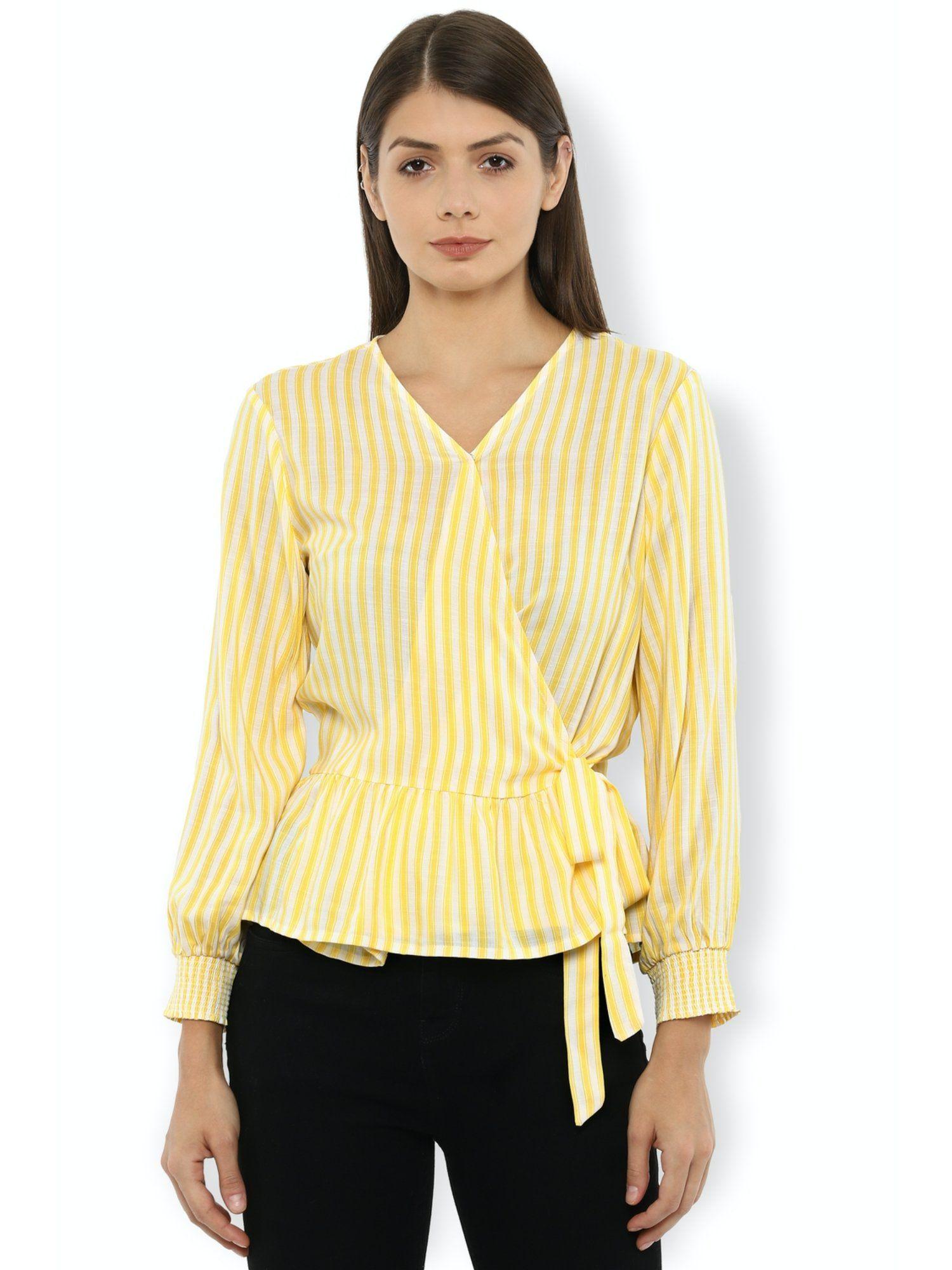 yellow v-neck stripes top