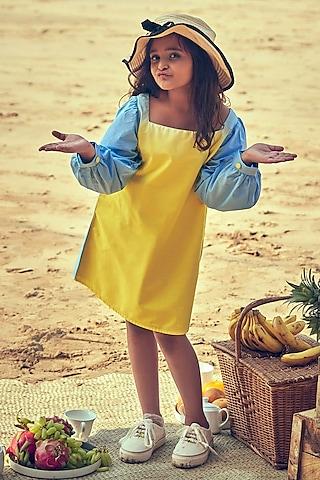 yellow & blue cotton ombre dress for girls