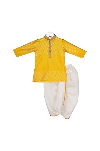 yellow & cream printed kurta set for boys