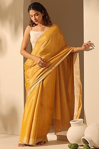 yellow & gold chanderi tissue silk handloom saree