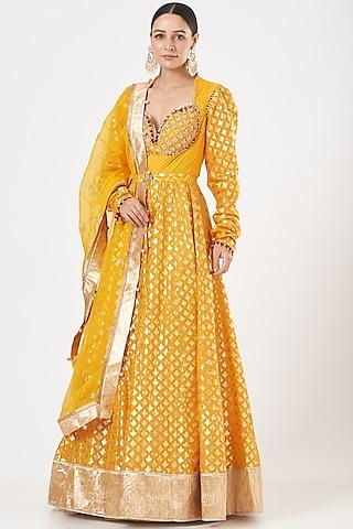 yellow & gold embroidered anarkali set
