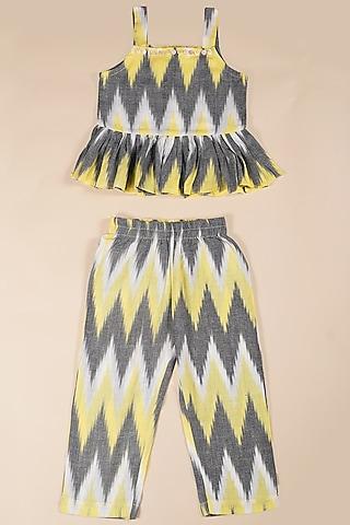 yellow & grey cotton digital printed co-ord set for girls