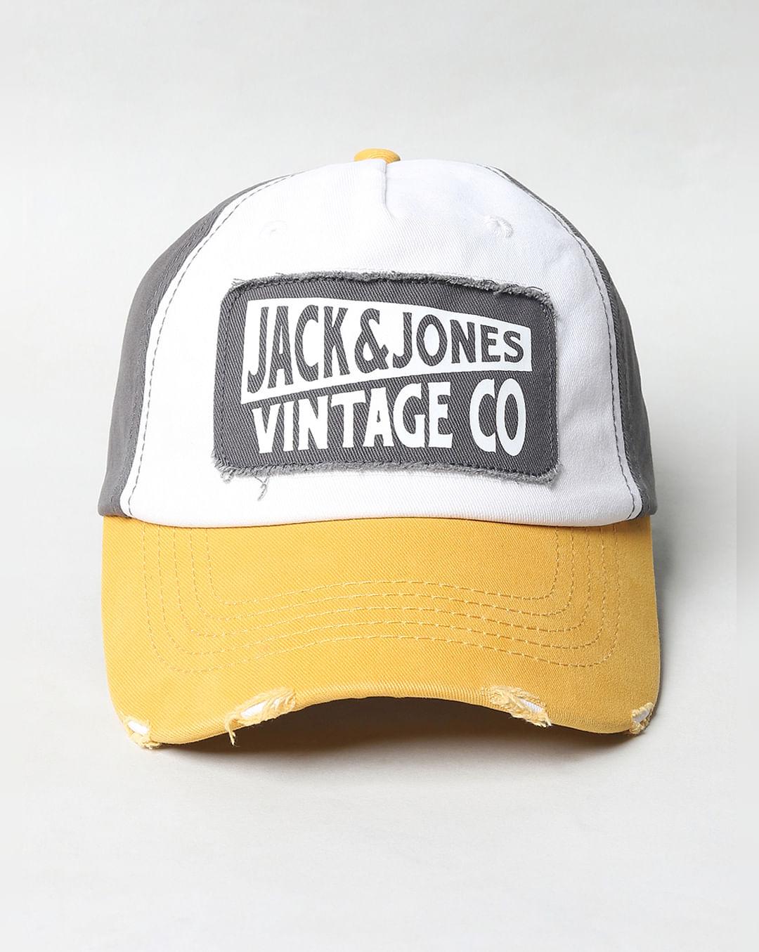 yellow & grey logo printed cap