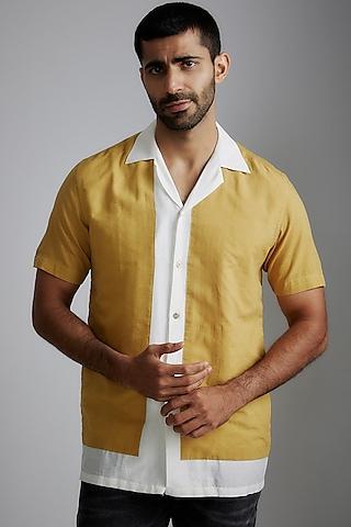 yellow & ivory handwoven cotton silk shirt