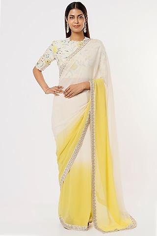 yellow & ivory printed saree