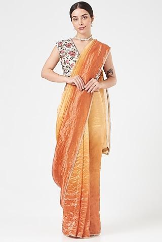 yellow & orange striped saree