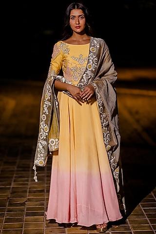 yellow & pink embroidered gown