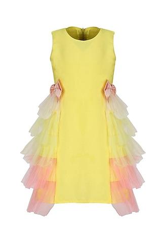yellow & pink taffeta dress for girls