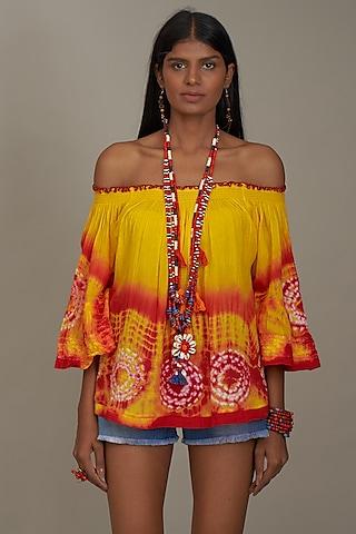yellow & red cotton tie-dyed top
