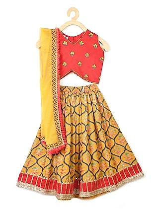 yellow & red embellished lehenga set for girls