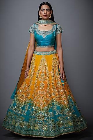 yellow & turquoise embroidered lehenga set