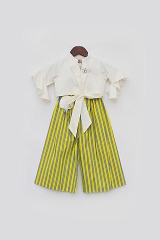 yellow & white pant set for girls
