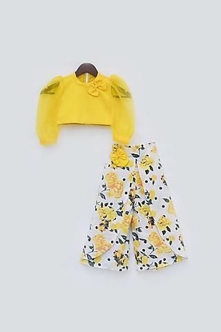 yellow & white printed pant set for girls