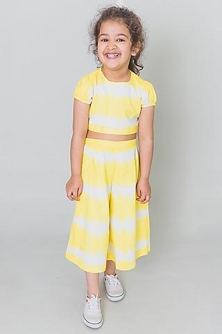 yellow & white tie-dye striped co-ord set for girls