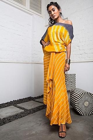 yellow a-line bandhini skirt with top