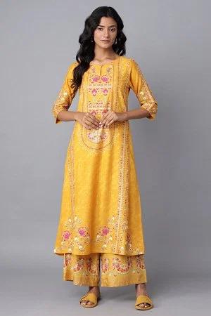 yellow a-line printed kurta