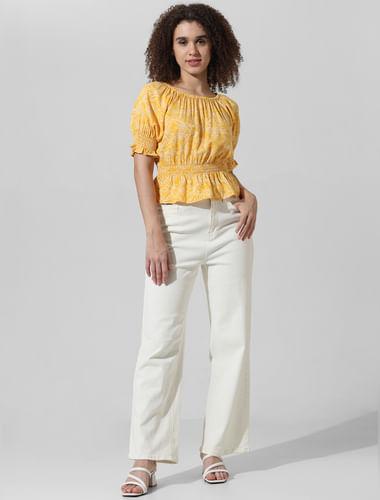 yellow abstract print top