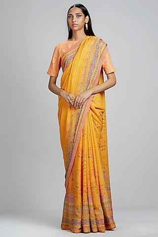 yellow abstract printed saree