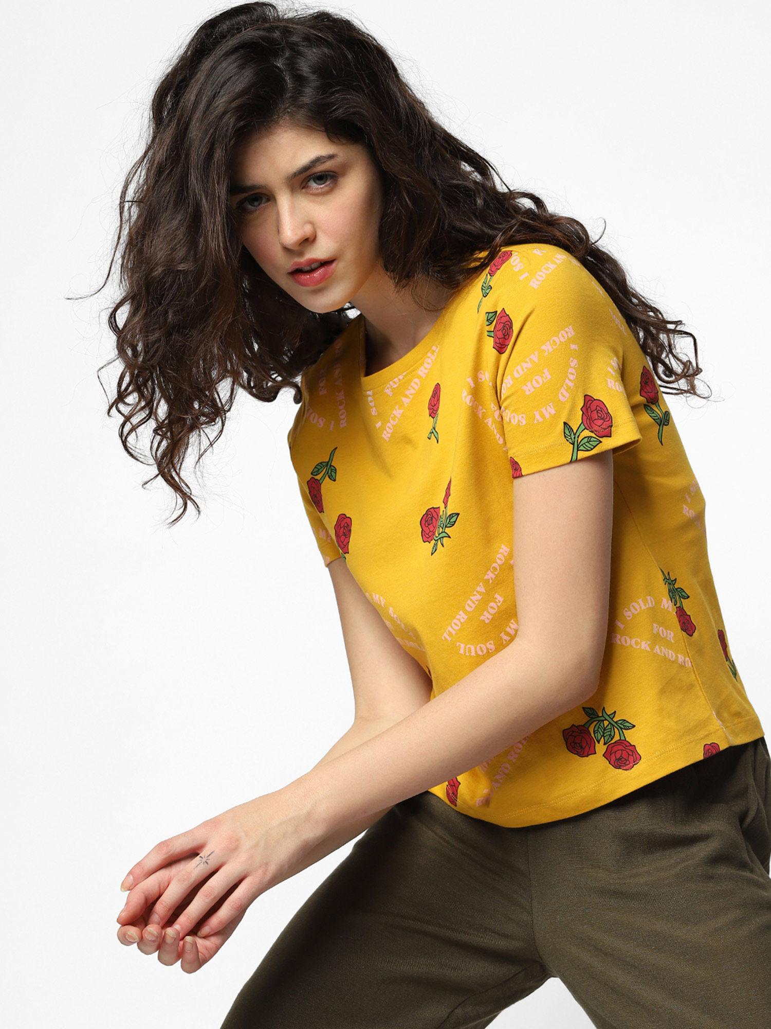 yellow all over print t-shirt