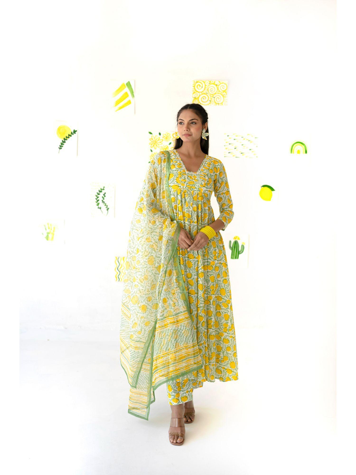 yellow anarkali pant with dupatta (set of 3)