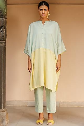 yellow and green color-blocked tunic