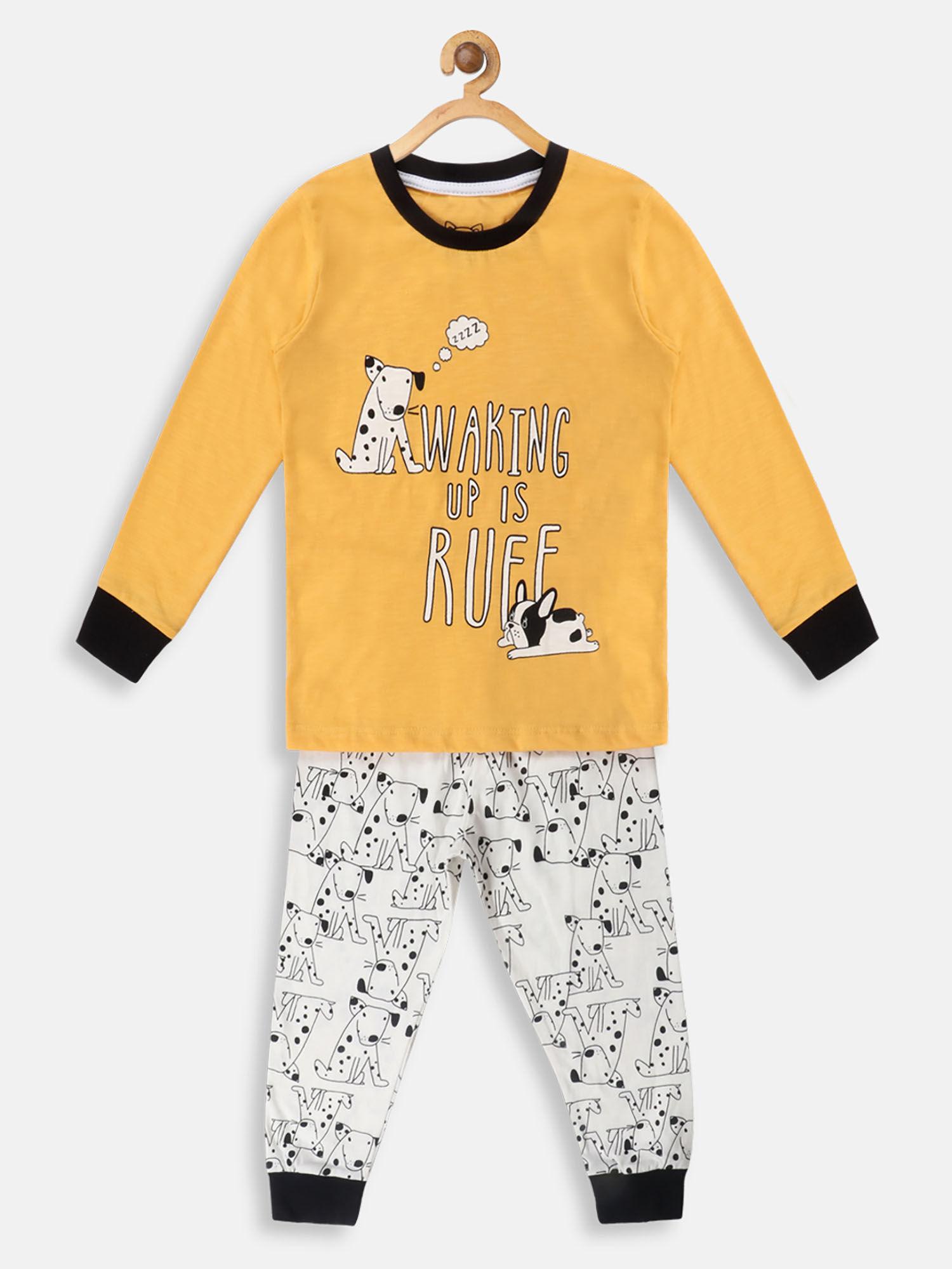 yellow and white printed pyjama (set of 2)