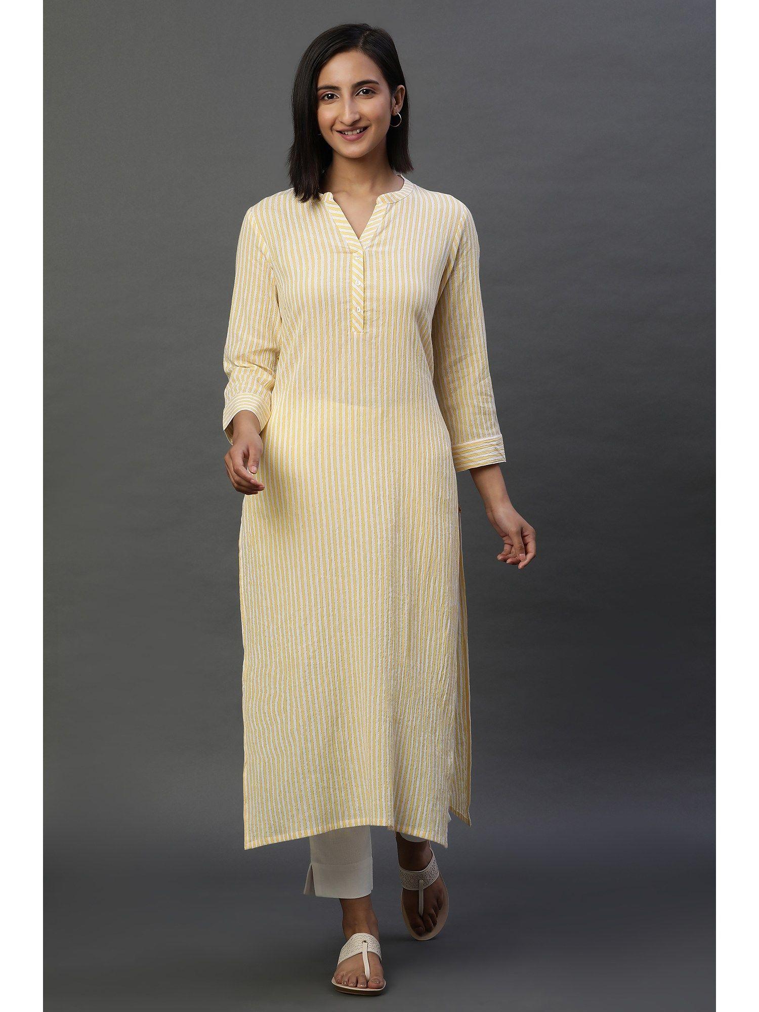 yellow and white stripe casual kurta