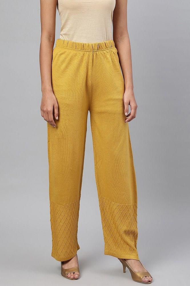 yellow ankle length straight winter palazzo