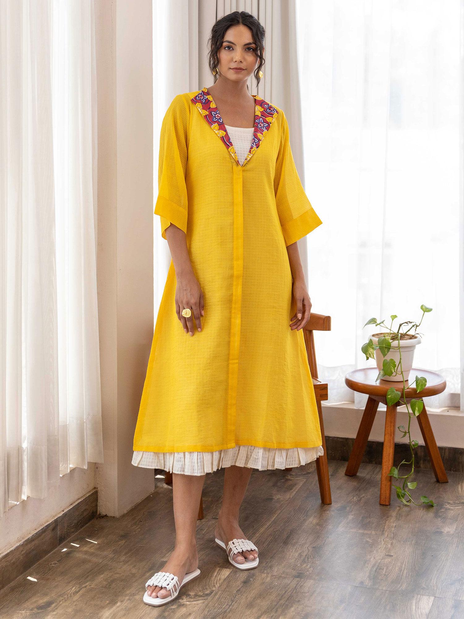 yellow arusha hand printed dress (set of 2)