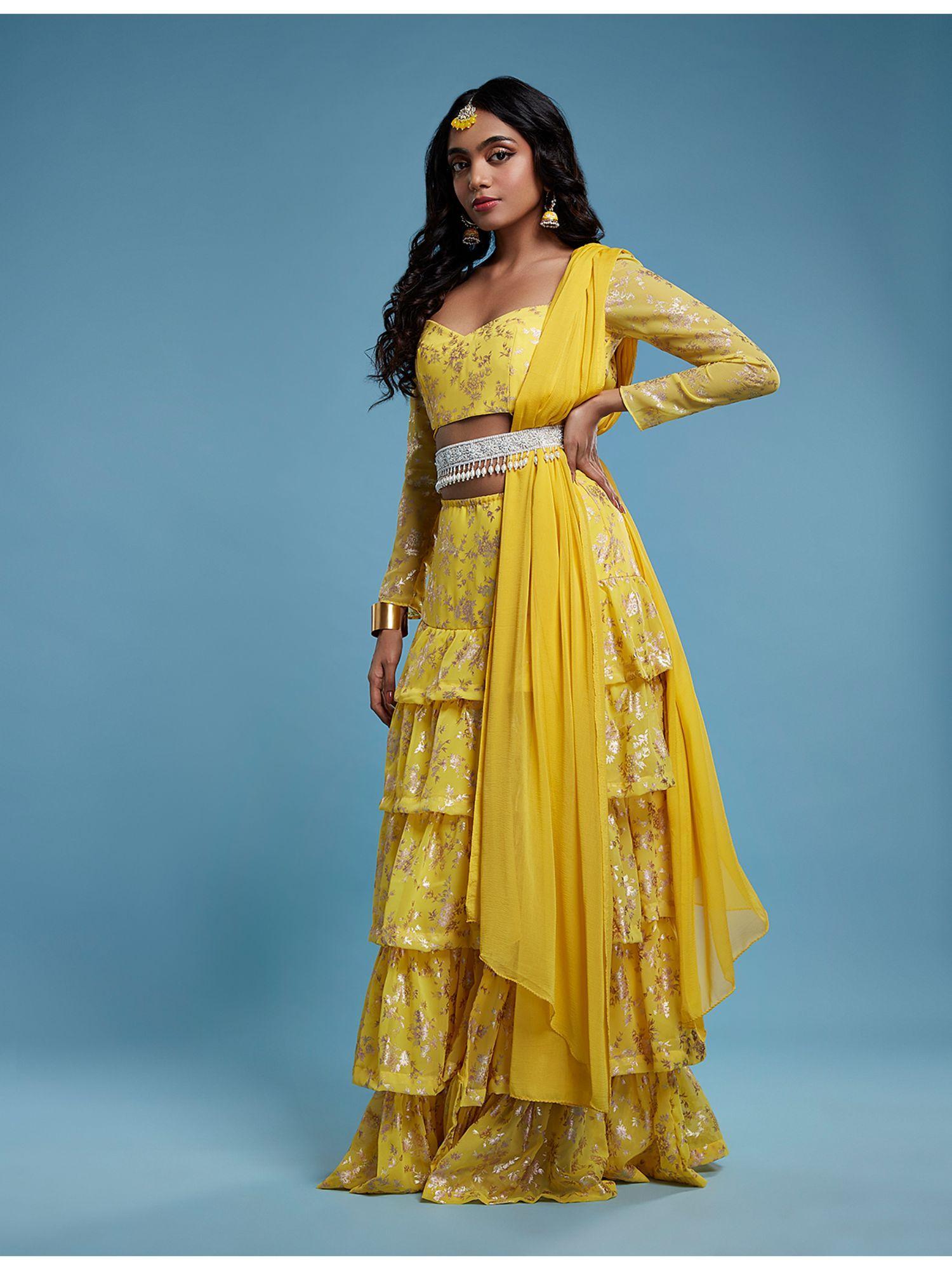 yellow backless lehenga with dupatta (set of 3)