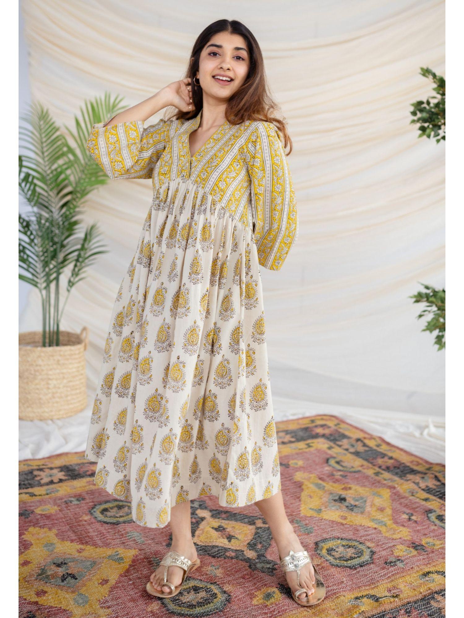 yellow bagru cotton dress