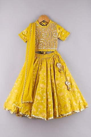 yellow banarasi embroidered lehenga set for girls