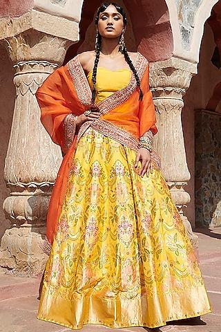 yellow banarasi lehenga set