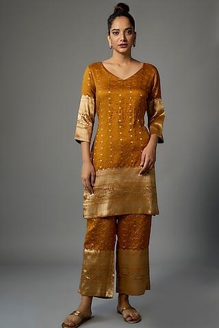 yellow banarasi silk kurta set