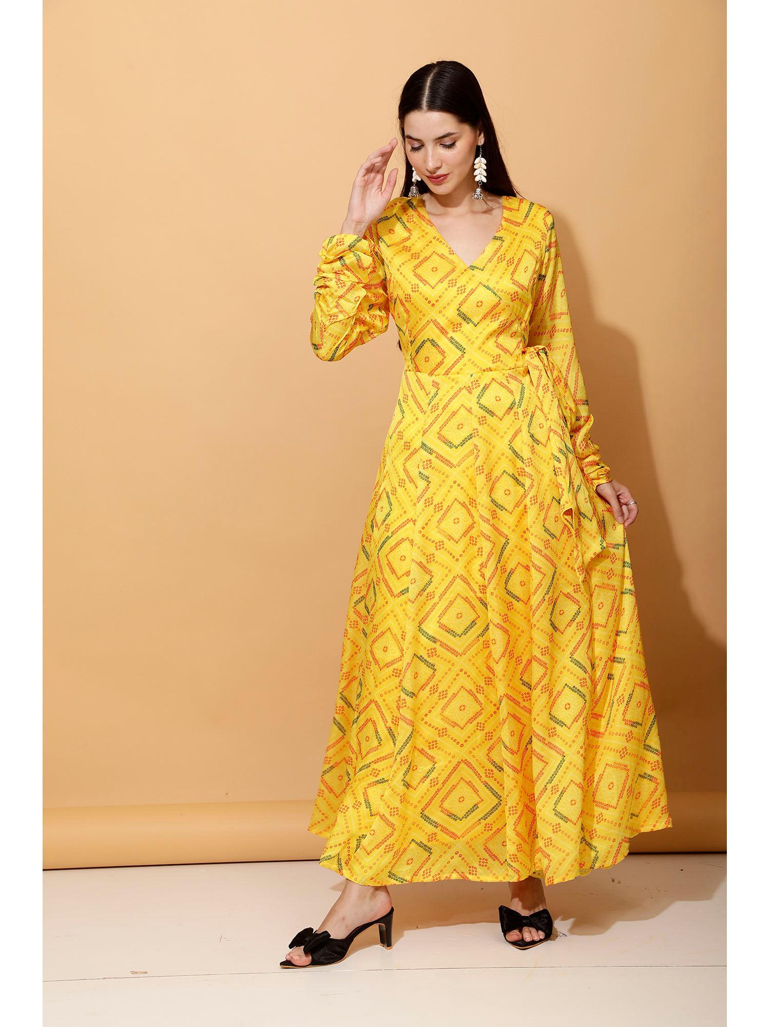 yellow bandani anarkali suit (set of 2)