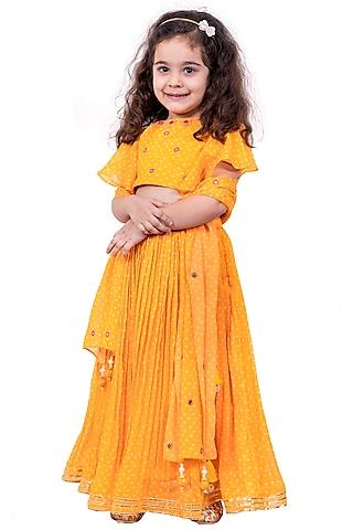 yellow bandhani printed lehenga set for girls