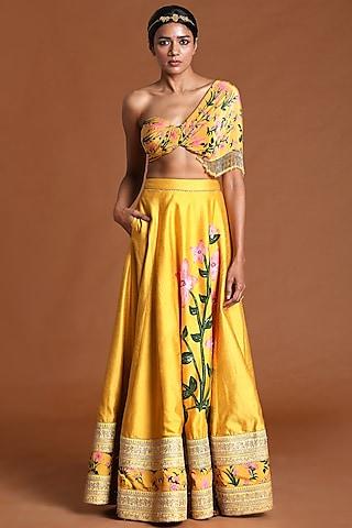 yellow bead tassels embroidered lehenga set