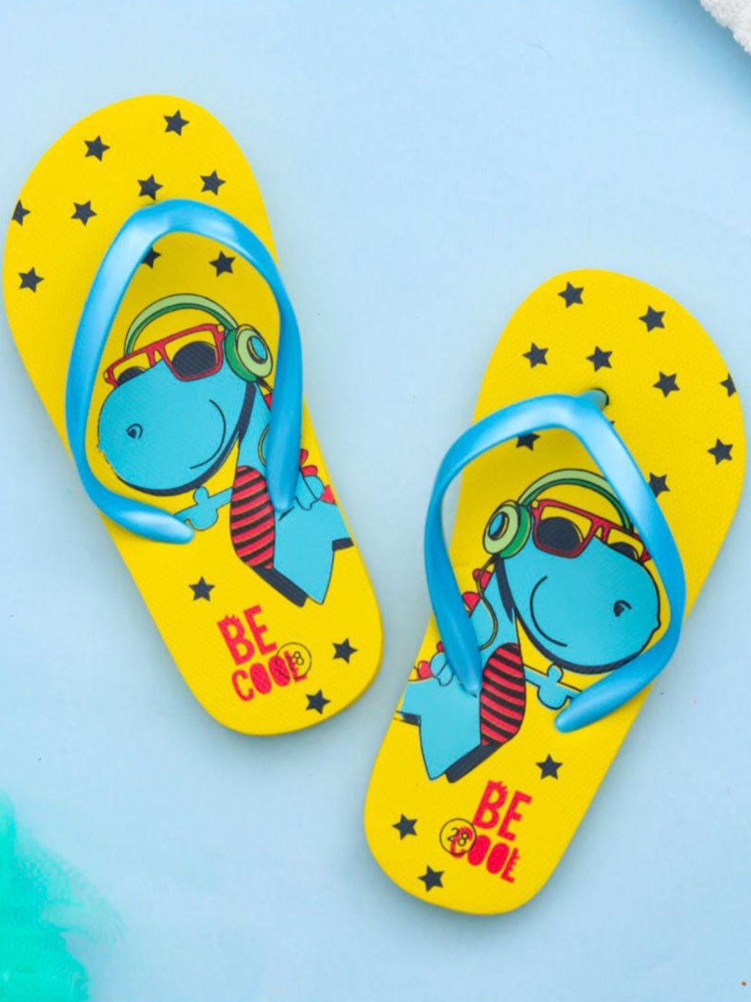 yellow bee boys dinosaur printed thong flip-flops