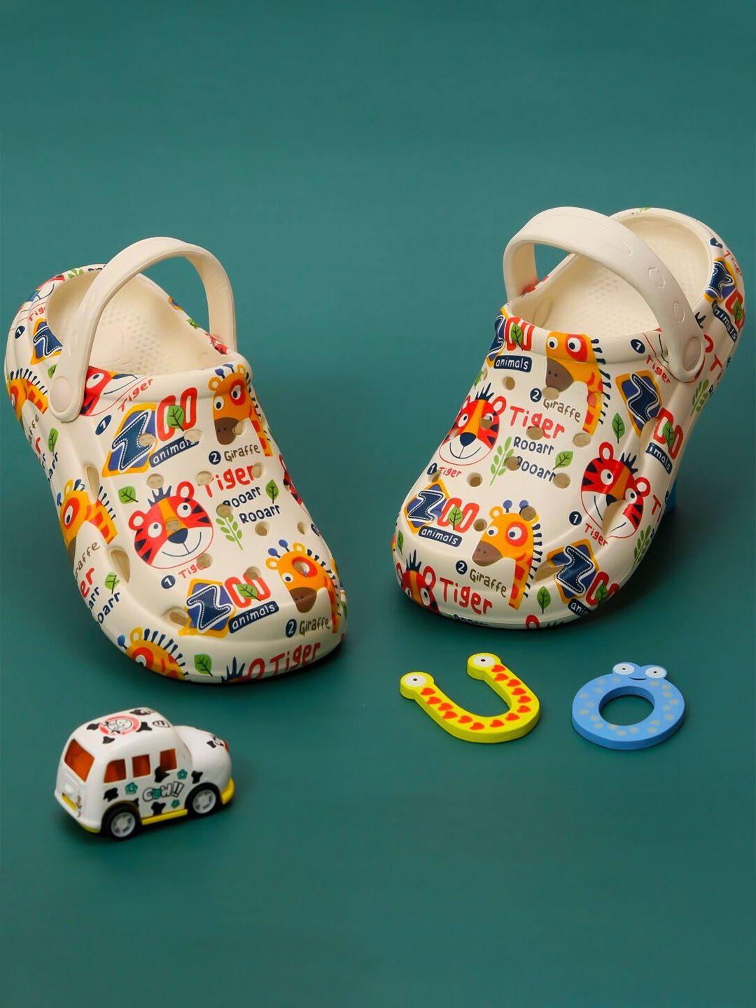 yellow bee boys off white & yellow printed rubber clogs