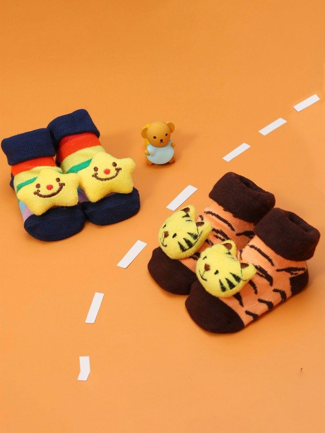 yellow bee boys pack of 2 patterned ankle length anti-skid cotton socks