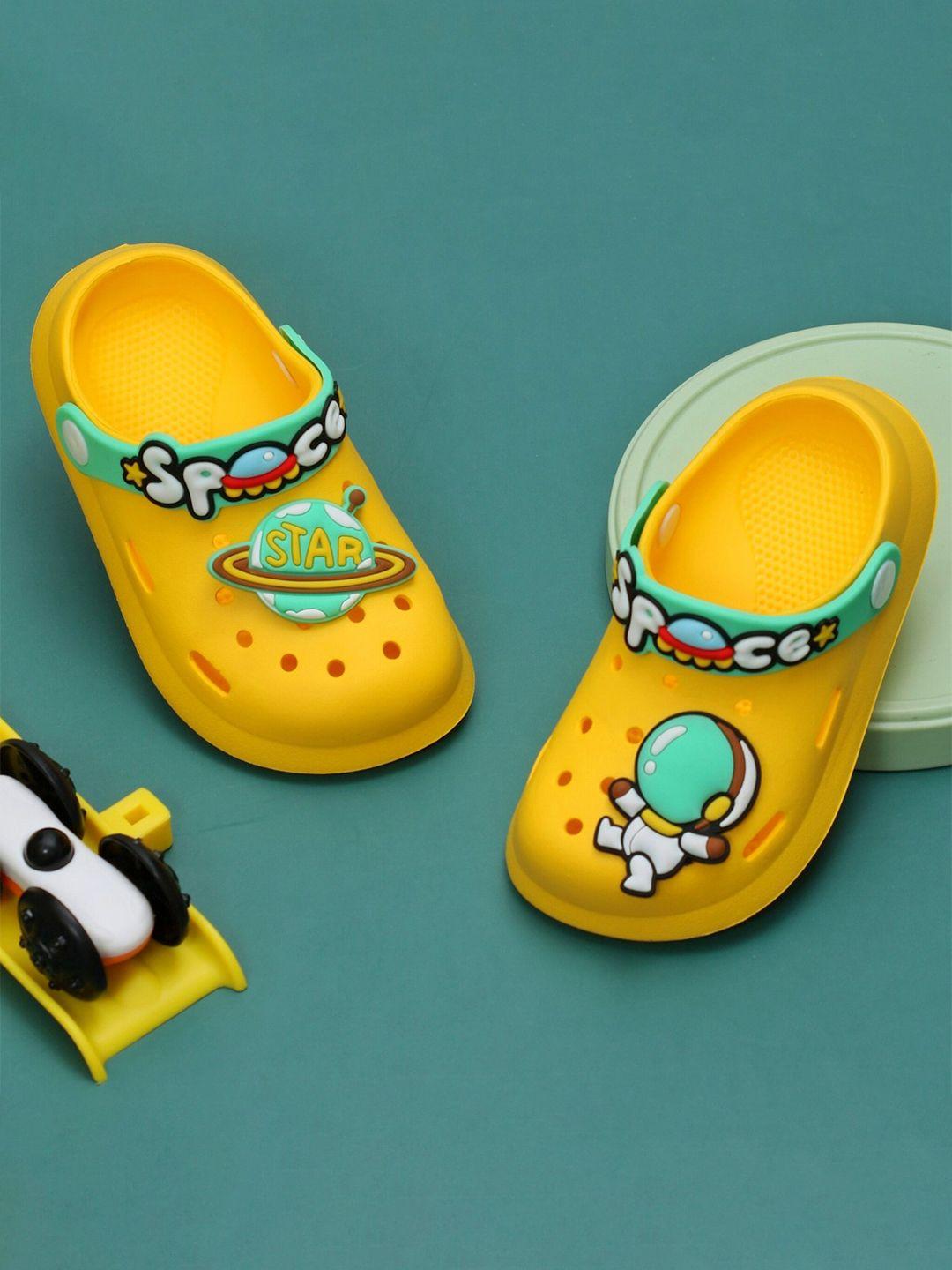 yellow bee boys space and astronaut printed rubber clogs