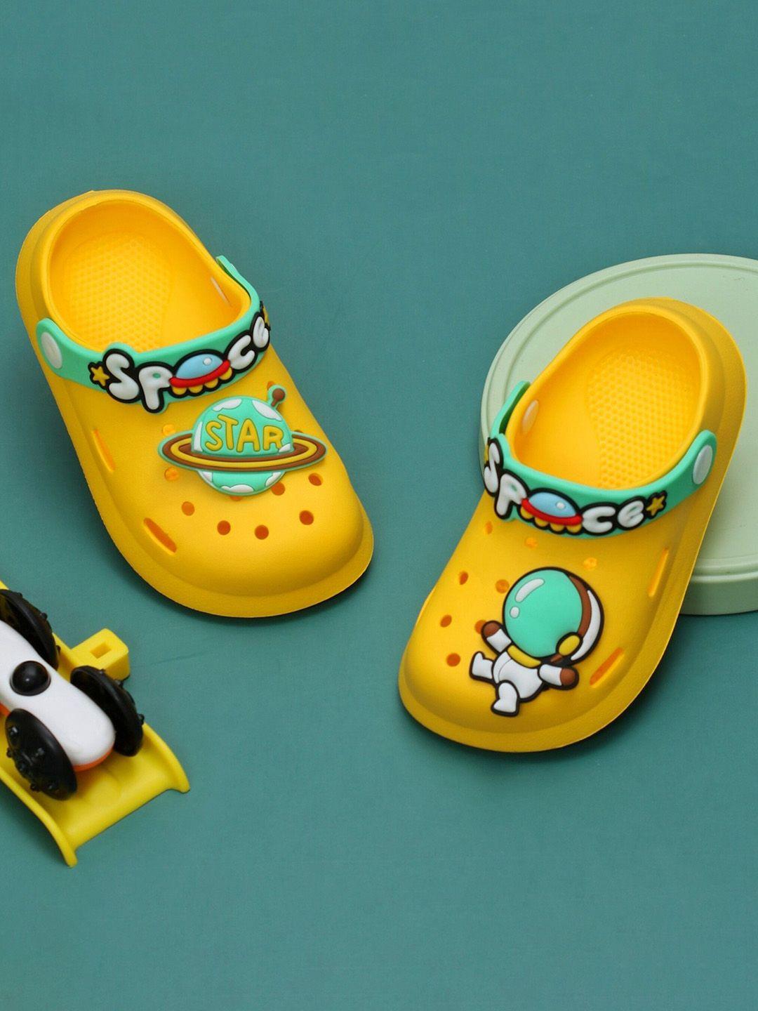 yellow bee boys space and astronaut printed rubber clogs