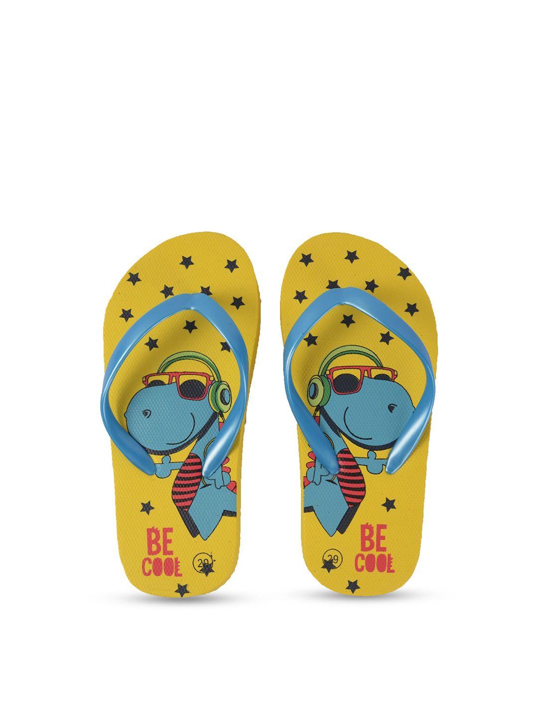 yellow bee boys yellow & turquoise blue printed rubber thong flip-flops