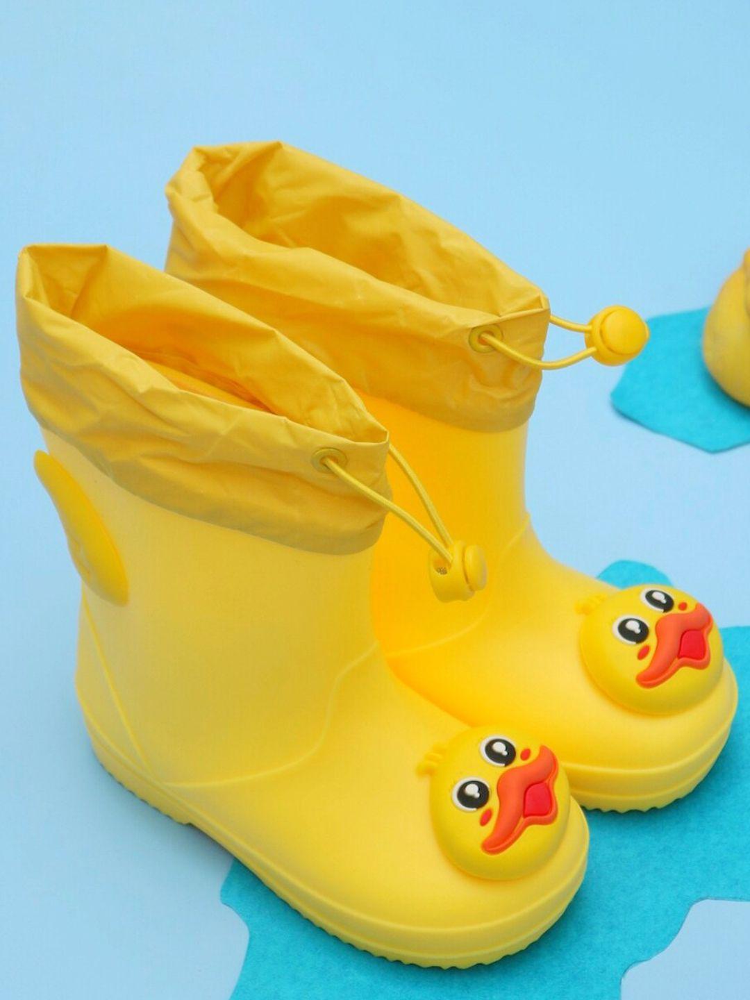 yellow bee girls duck applique mid-top rubber rain boots